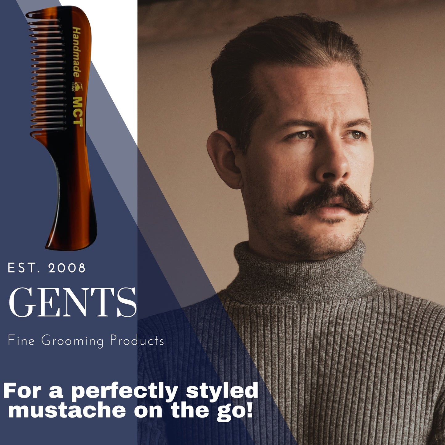 Comb 3" Handmade Mustache Styling Combs – Fine Tooth Cellulose Acetate Pocket Sized for Beard & Hair Styling (Pack of 3) GENTS