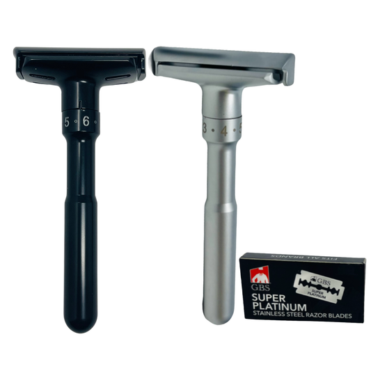 Razor Double Edge Adjustable Razor with 10 Refill DE Blades Gents (BLACK OR MATTE)