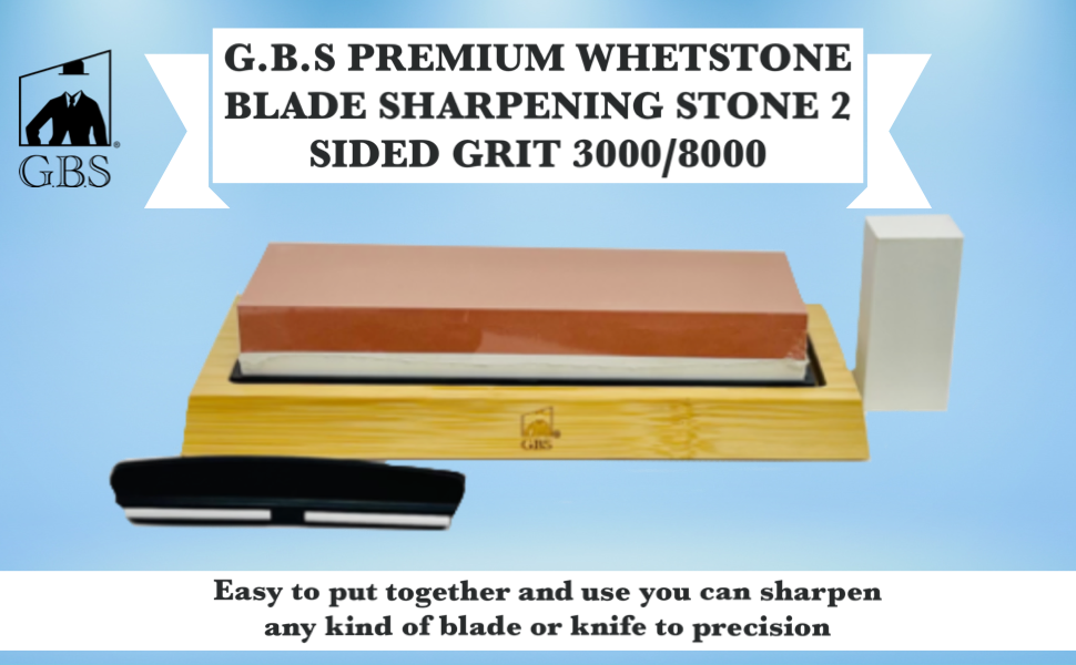 GENTS Premium Whetstone Knife Sharpening Stone, Flattening Stone, Non-Slip Bamboo Base and Angle Guide
