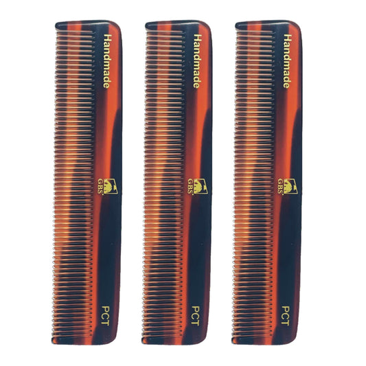 Comb (3Pack) PCT 5-Inch Pocket Hair Combs for Men & Women – Fine Tooth Tortoise Shell Combs for Hair Styling, Detangling & Grooming – Handmade Cellulose Acetate, Anti-Static & Durable GENTS