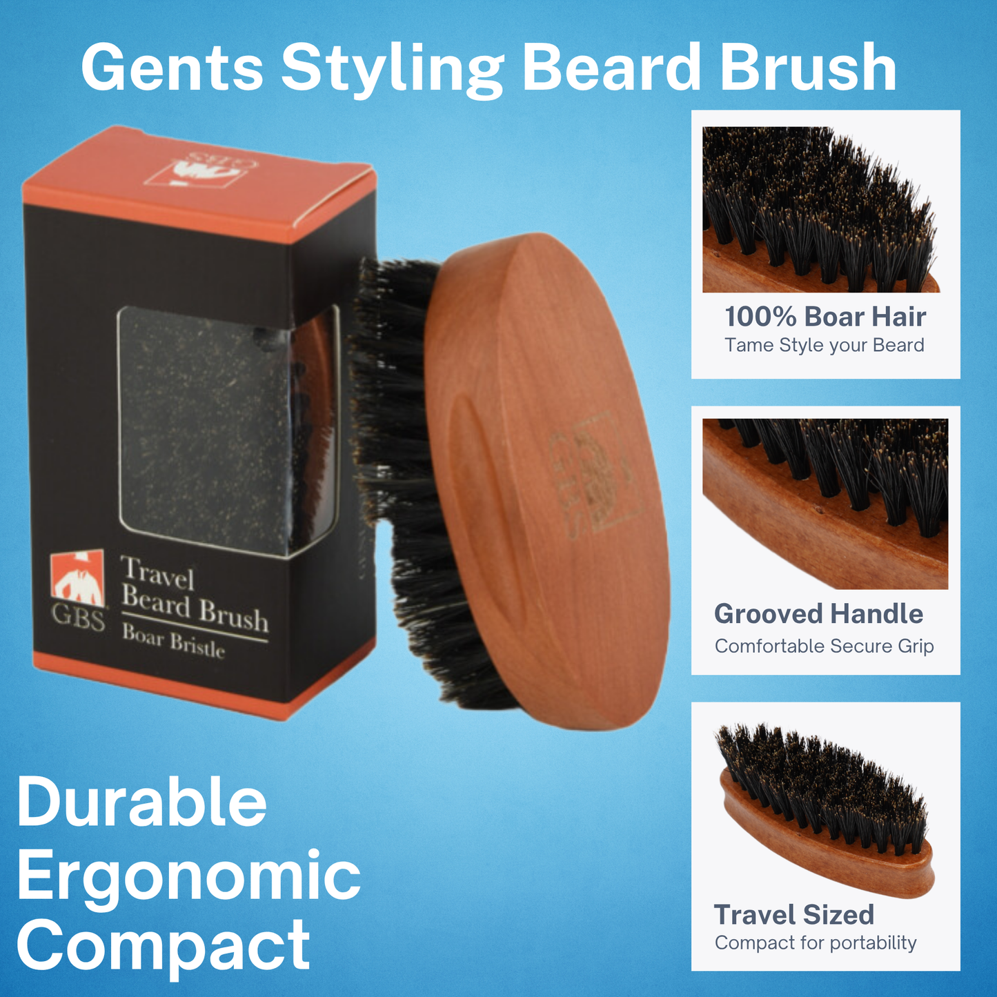 Beard Brush GENTS - Travel Sized 100% Boar Bristle Beard Brush