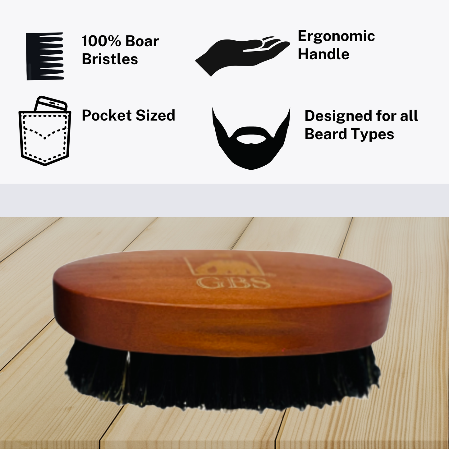 Beard Brush GENTS - Travel Sized 100% Boar Bristle Beard Brush