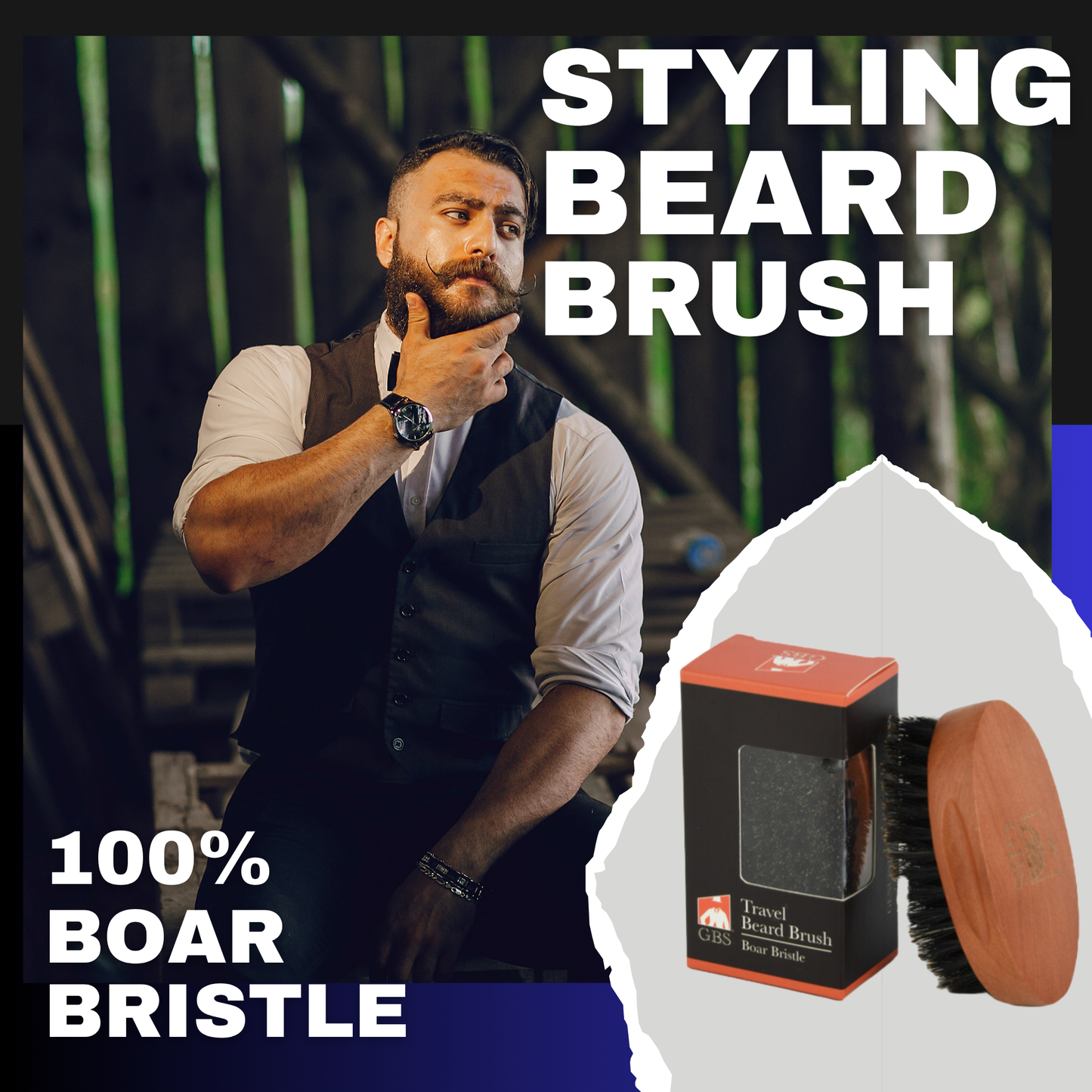 Beard Brush GENTS - Travel Sized 100% Boar Bristle Beard Brush