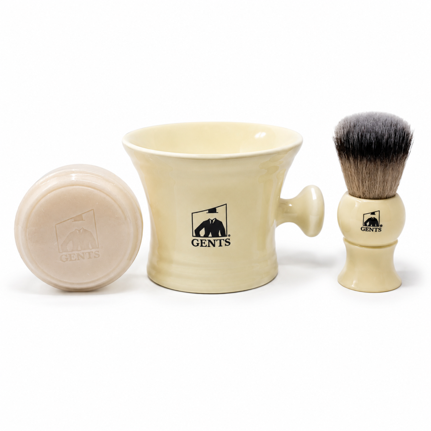 Gift Set Heavy Duty Ceramic Shaving Set - Shaving Mug with Knob Handle, Shave Brush and 3oz Natural Long-Lasting Lather Soap – Classic Wet Shaving Kit for Men GENTS