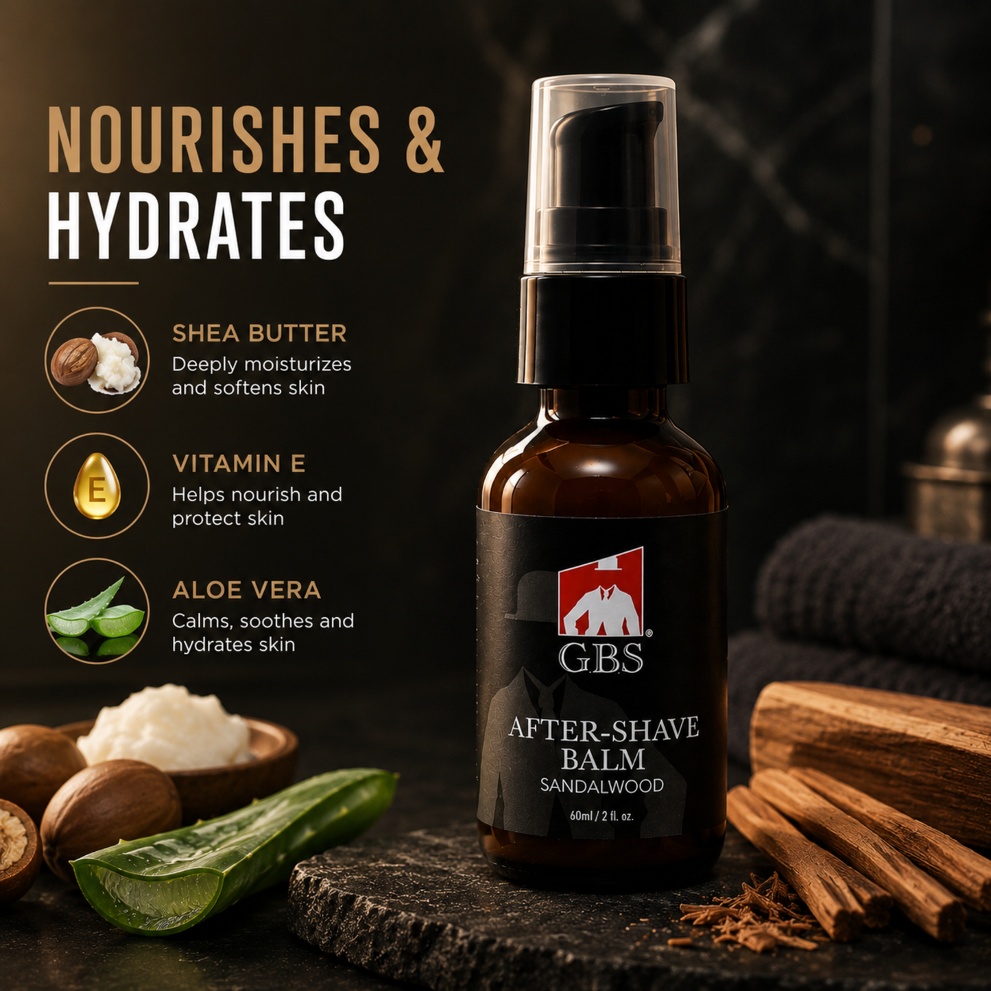 Aftershave Balm GENTS - Sandalwood Aftershave for Men - soothes razor burn, redness and irritation 2oz