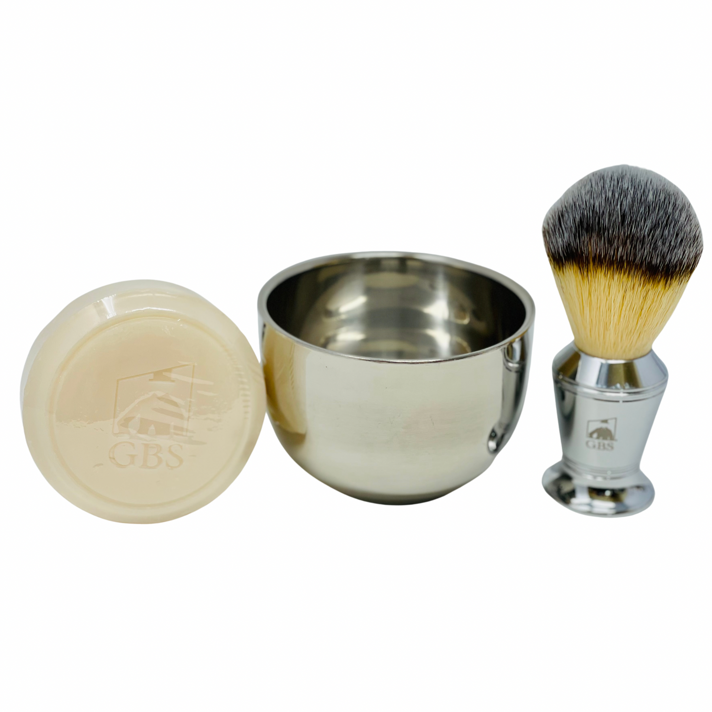 Gift Set GENTS - Men's Shaving Kit 3 pc Stainless Steel Bowl Shaving Soap and Synthetic Shaving Brush