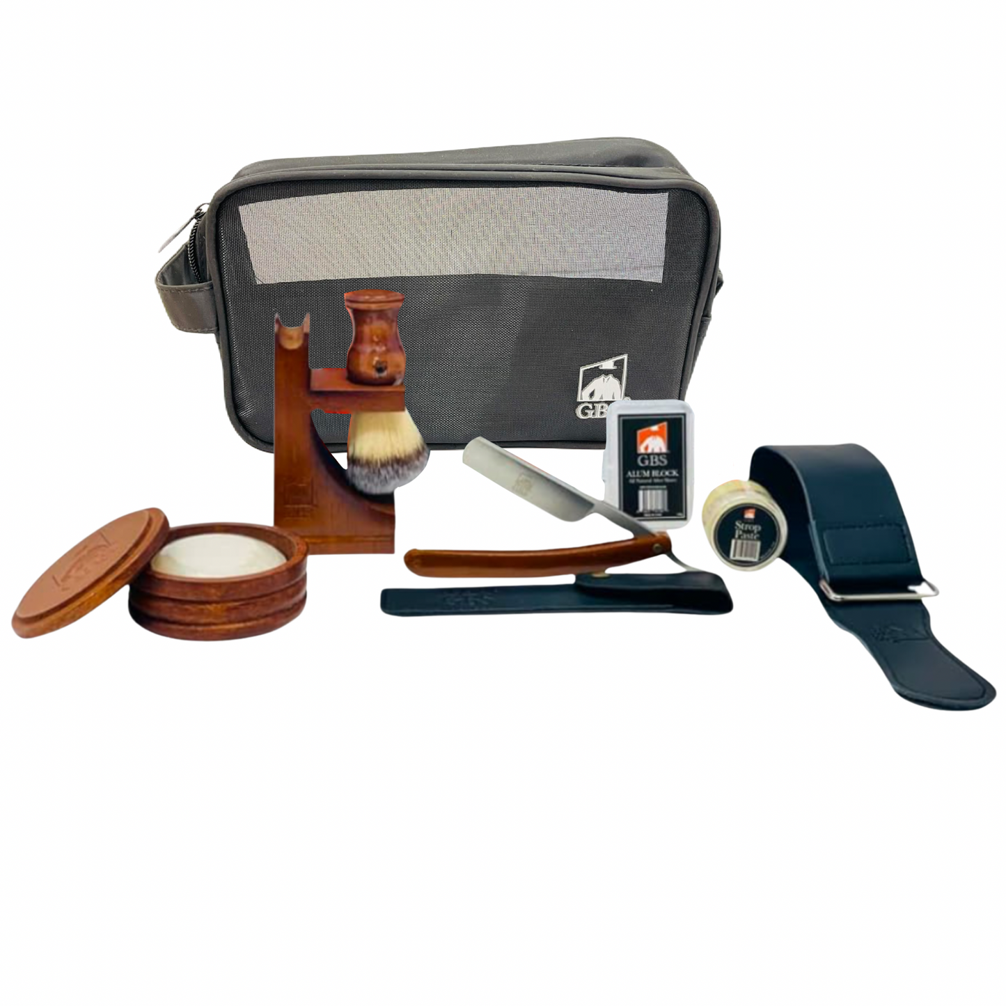 Gift Set Complete Men’s Wooden Shaving kit – 6/8" Straight Razor, Shaving Brush, Soap, Bowl & Stand – Premium Wet Shaving  GENTS