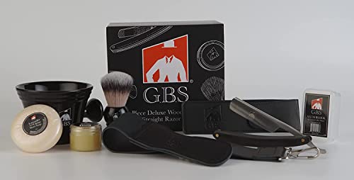 GENTS 8 Piece Deluxe Wood shaving Straight Razor Set Shave Ready