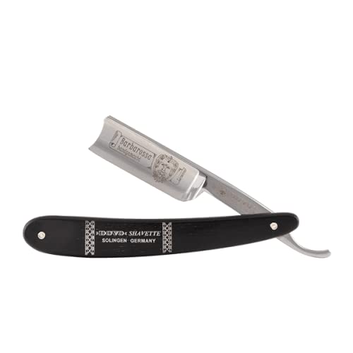 DOVO Barbarossa Moustache 46581 German Straight Razor | Carbon Steel | 5/8 Size | Full Hollow Ground | Round Point | Shortened Cutting Length | Ebony Wood Handle |, 1 ct.