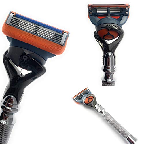 GENTS Flex ball Handle Razor with Flex ball Pivot Ball technology All Chrome Diamond Knurled Pattern Long Handle Shaving Razor