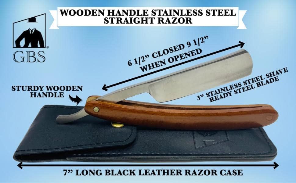 GENTS Complete Professional Wet Shave Kit Shaving Set- Shave Box Includes 5/8" Inch Carbon Steel Straight Razor with Wooden Handle, Synthetic Hair Shave Brush, Wood Shave Soap Bowl