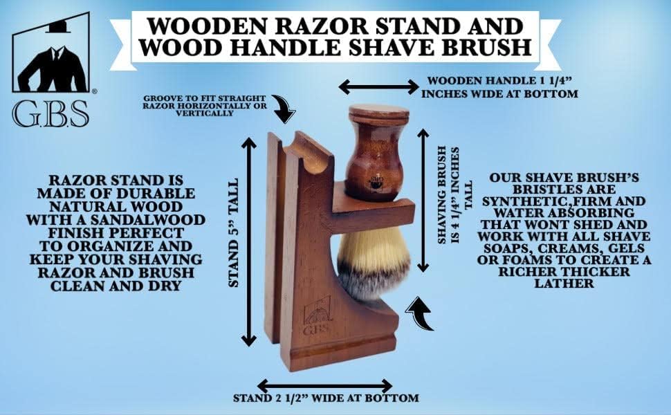 GENTS Complete Professional Wet Shave Kit Shaving Set- Shave Box Includes 5/8" Inch Carbon Steel Straight Razor with Wooden Handle, Synthetic Hair Shave Brush, Wood Shave Soap Bowl